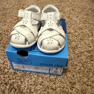 Stride Rite White Leather Baby Walker Sandals with Floral Cutouts